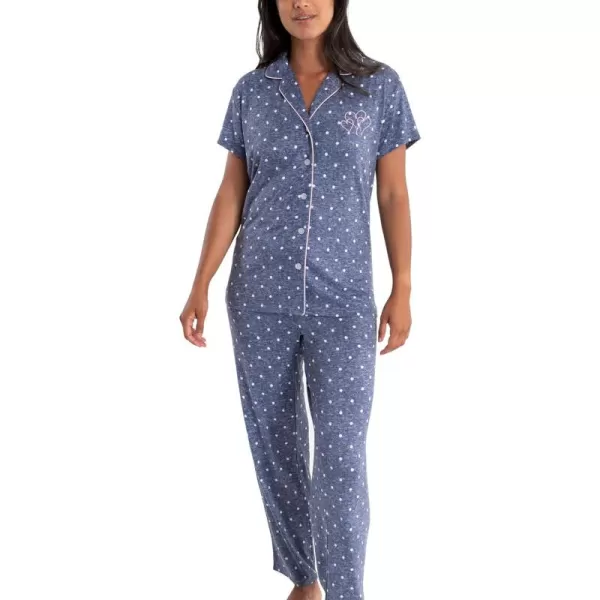 Laura Ashley Women's Hacci Notch Collar PJs Button Down Pajama Set