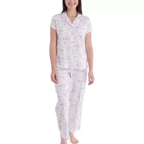 Laura Ashley Women's Pajamas 2 Piece Cotton Blend Notch Collar Button Down PJ Set