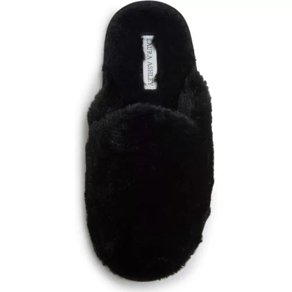 Laura Ashley Womens Plush Faux Rabbit Fur One Band Memory Foam Slide Slippers, Warm Fuzzy Fluffy Open Toe Slides