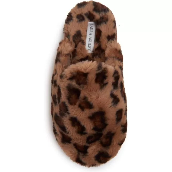Laura Ashley Womens Plush Faux Rabbit Fur One Band Memory Foam Slide Slippers, Warm Fuzzy Fluffy Open Toe Slides