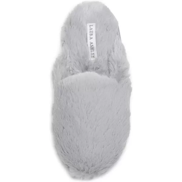 Laura Ashley Womens Plush Faux Rabbit Fur One Band Memory Foam Slide Slippers, Warm Fuzzy Fluffy Open Toe Slides