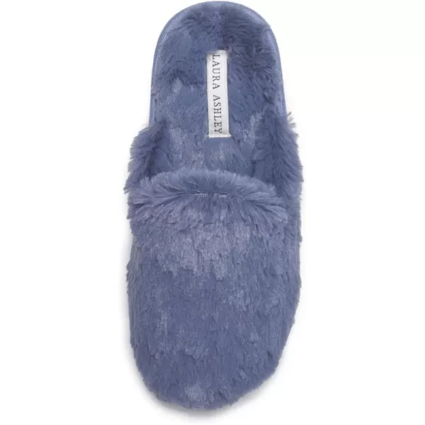 Laura Ashley Womens Plush Faux Rabbit Fur One Band Memory Foam Slide Slippers, Warm Fuzzy Fluffy Open Toe Slides