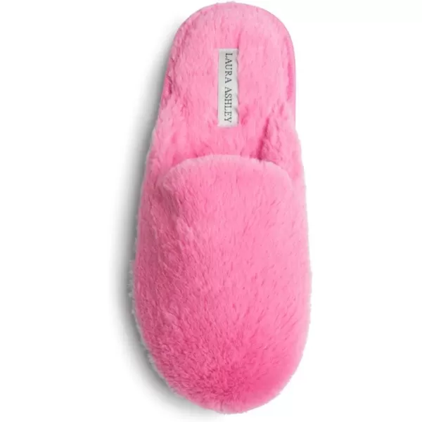 Laura Ashley Womens Plush Faux Rabbit Fur One Band Memory Foam Slide Slippers, Warm Fuzzy Fluffy Open Toe Slides