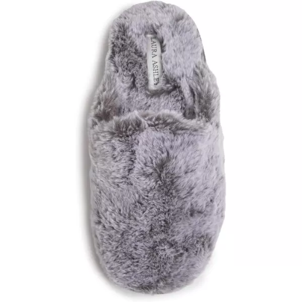 Laura Ashley Womens Plush Faux Rabbit Fur One Band Memory Foam Slide Slippers, Warm Fuzzy Fluffy Open Toe Slides