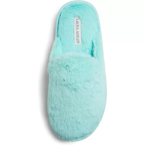 Laura Ashley Womens Plush Faux Rabbit Fur One Band Memory Foam Slide Slippers, Warm Fuzzy Fluffy Open Toe Slides