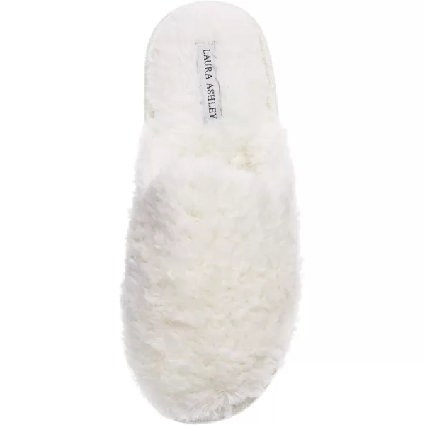Laura Ashley Womens Plush Faux Rabbit Fur One Band Memory Foam Slide Slippers, Warm Fuzzy Fluffy Open Toe Slides