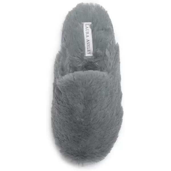 Laura Ashley Womens Plush Faux Rabbit Fur One Band Memory Foam Slide Slippers, Warm Fuzzy Fluffy Open Toe Slides