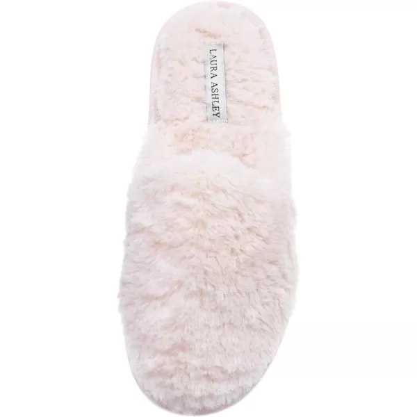 Laura Ashley Womens Plush Faux Rabbit Fur One Band Memory Foam Slide Slippers, Warm Fuzzy Fluffy Open Toe Slides