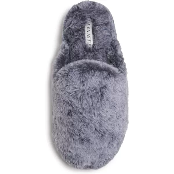 Laura Ashley Womens Plush Faux Rabbit Fur One Band Memory Foam Slide Slippers, Warm Fuzzy Fluffy Open Toe Slides