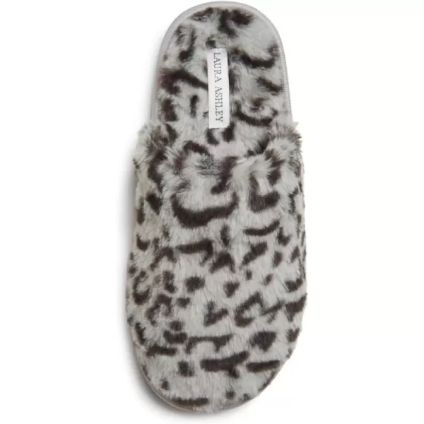 Laura Ashley Womens Plush Faux Rabbit Fur One Band Memory Foam Slide Slippers, Warm Fuzzy Fluffy Open Toe Slides