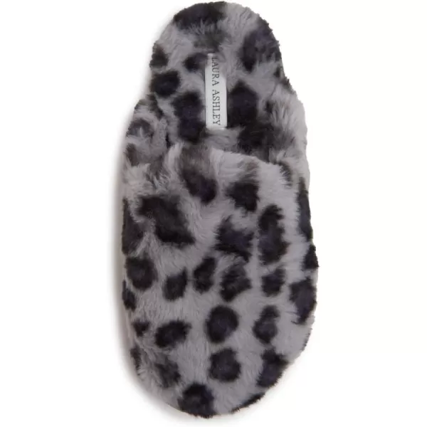 Laura Ashley Womens Plush Faux Rabbit Fur One Band Memory Foam Slide Slippers, Warm Fuzzy Fluffy Open Toe Slides