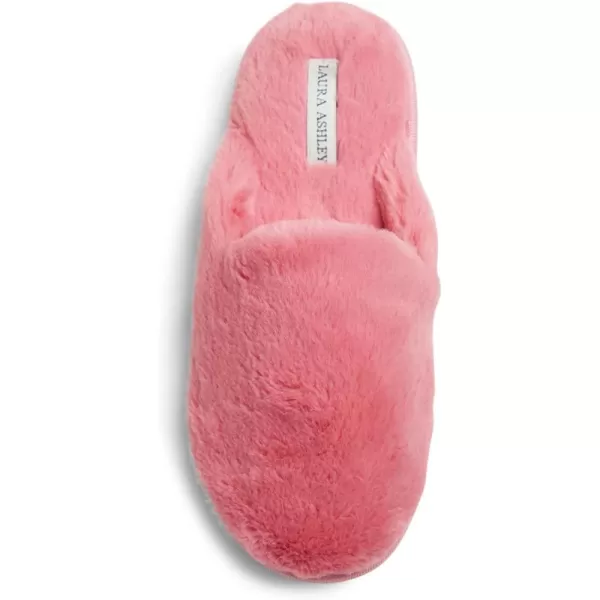 Laura Ashley Womens Plush Faux Rabbit Fur One Band Memory Foam Slide Slippers, Warm Fuzzy Fluffy Open Toe Slides