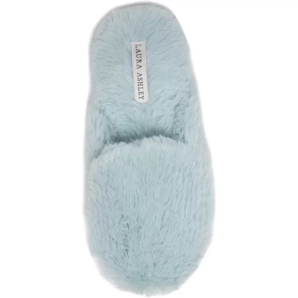 Laura Ashley Womens Plush Faux Rabbit Fur One Band Memory Foam Slide Slippers, Warm Fuzzy Fluffy Open Toe Slides