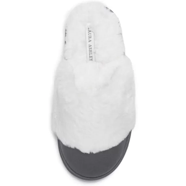 Laura Ashley Womens Plush Micro Suede Memory Foam Scuff Slippers, Wide Faux Fur Collar Slide On Bedroom Slipper House Shoes