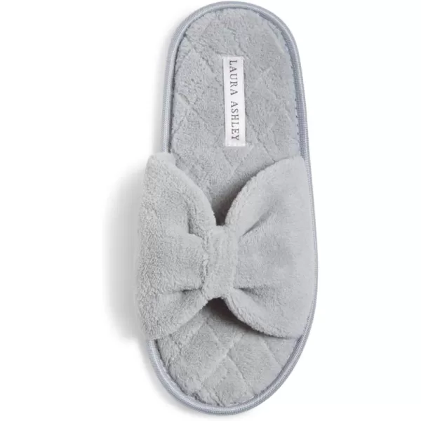 Laura Ashley Womens Plush Terry Open Toe Memory Foam Spa Slippers, Rubber Sole Bow Band Home Slides Slipper for Ladies