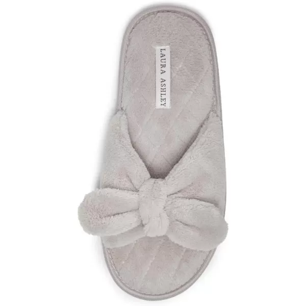 Laura Ashley Womens Plush Terry Open Toe Memory Foam Spa Slippers, Rubber Sole Bow Band Home Slides Slipper for Ladies