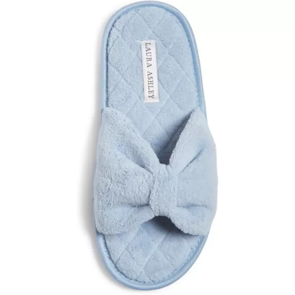 Laura Ashley Womens Plush Terry Open Toe Memory Foam Spa Slippers, Rubber Sole Bow Band Home Slides Slipper for Ladies