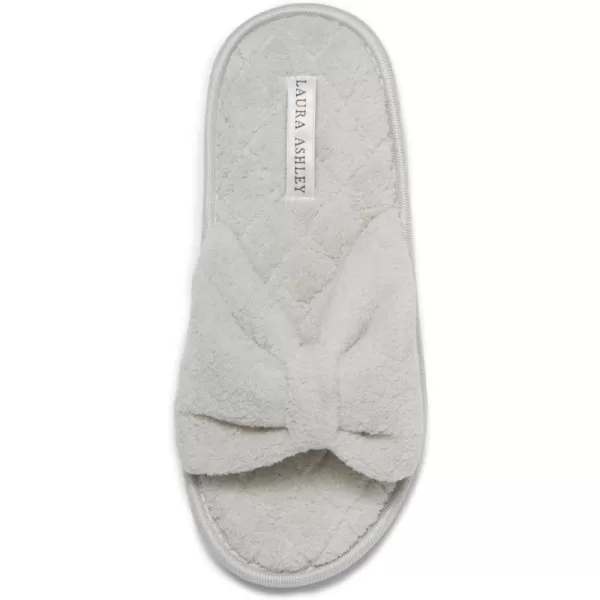 Laura Ashley Womens Plush Terry Open Toe Memory Foam Spa Slippers, Rubber Sole Bow Band Home Slides Slipper for Ladies