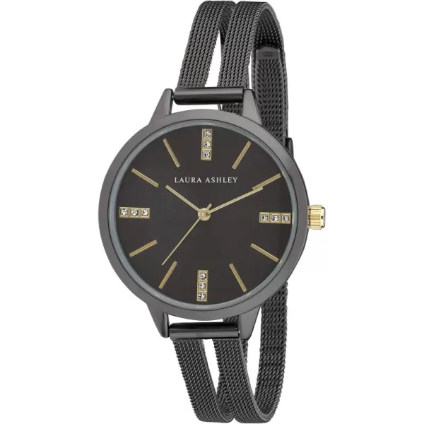 Laura Ashley Women's Round Case Split Mesh Band Sunray Dial Watch 