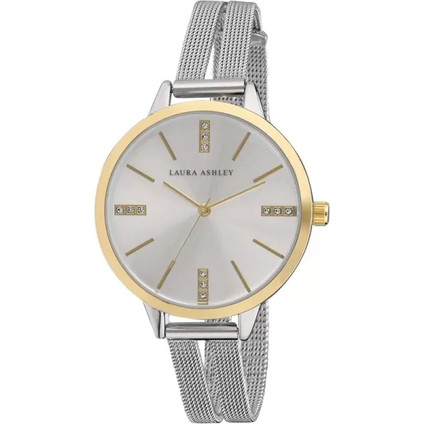 Laura Ashley Women's Round Case Split Mesh Band Sunray Dial Watch 