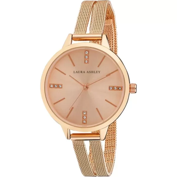Laura Ashley Women's Round Case Split Mesh Band Sunray Dial Watch 