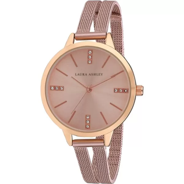 Laura Ashley Women's Round Case Split Mesh Band Sunray Dial Watch 