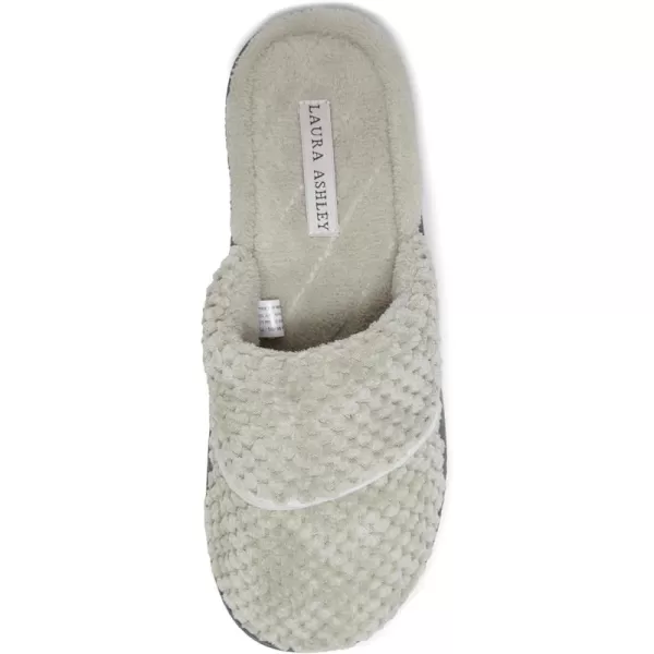Laura Ashley Womens Rugged Memory Foam Terry Cloth Spa Slippers, Soft Non Slip Rubber Bottom Closed Toe House Slider Slipper