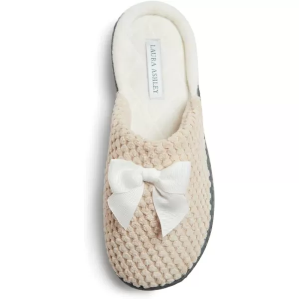 Laura Ashley Womens Rugged Memory Foam Terry Cloth Spa Slippers, Soft Non Slip Rubber Bottom Closed Toe House Slider Slipper