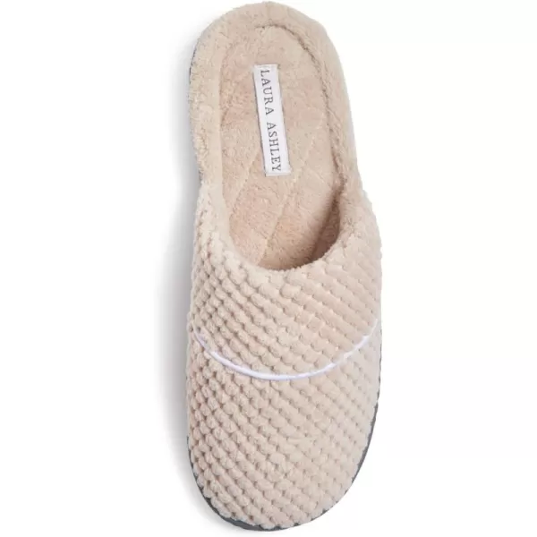 Laura Ashley Womens Rugged Memory Foam Terry Cloth Spa Slippers, Soft Non Slip Rubber Bottom Closed Toe House Slider Slipper