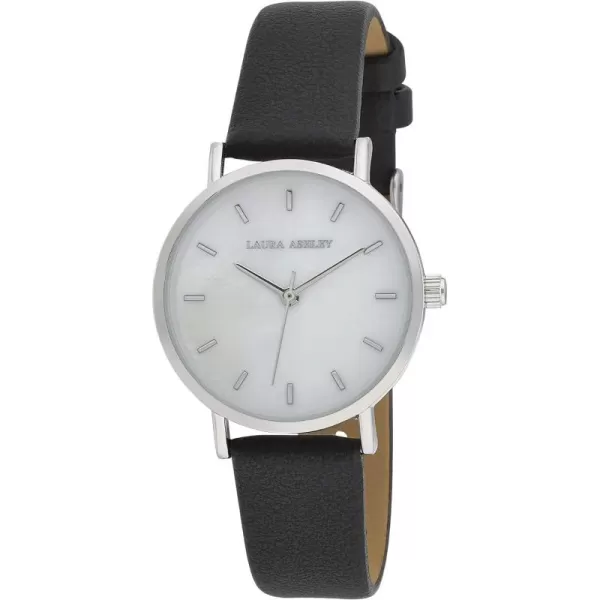 Laura Ashley Women's Slim MOP Dial Black Strap Watch