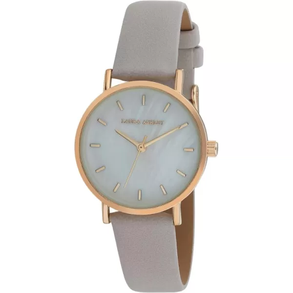 Laura Ashley Women's Slim MOP Dial Black Strap Watch