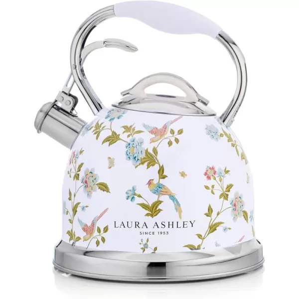 VQ Laura Ashley Elveden Navy 3L Stainless Steel Tea Kettle Stovetop Whistling Teapot for Induction, Gas Hob or others. Silicon Coated Cool Handle &amp; Push Button Mechanism Vintage Stove Top Kettle