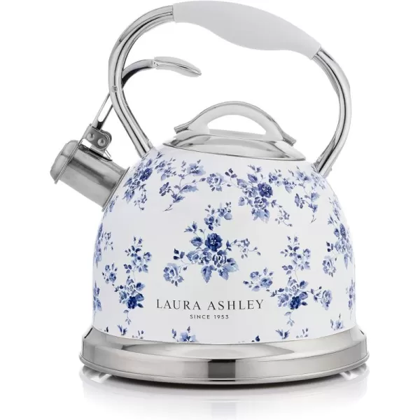VQ Laura Ashley Elveden Navy 3L Stainless Steel Tea Kettle Stovetop Whistling Teapot for Induction, Gas Hob or others. Silicon Coated Cool Handle &amp; Push Button Mechanism Vintage Stove Top Kettle