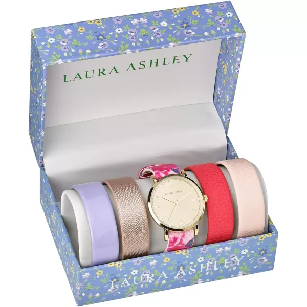 Laura Ashley Women's Case Floral Strap Heirloom Watch Set Interchangeable Straps 
