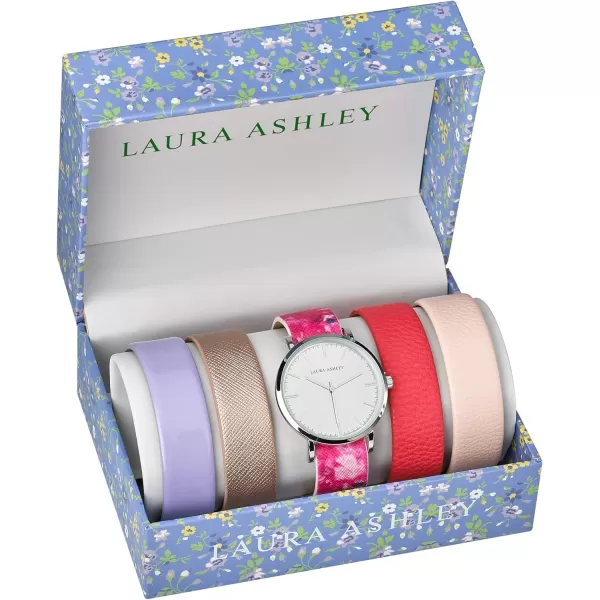 Laura Ashley Women's Case Floral Strap Heirloom Watch Set Interchangeable Straps 