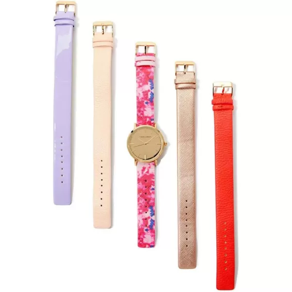 Laura Ashley Women's Case Floral Strap Heirloom Watch Set Interchangeable Straps 