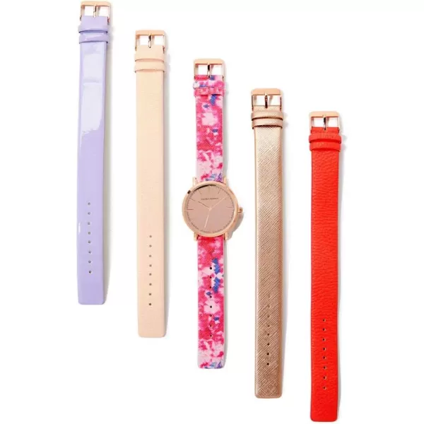 Laura Ashley Women's Case Floral Strap Heirloom Watch Set Interchangeable Straps 