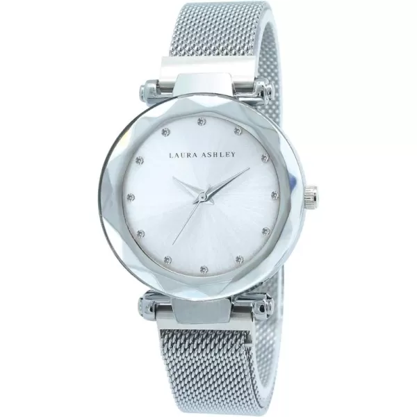 Laura Ashley Women's Mesh Strap Facet Bezel Magnet Clasp Watch