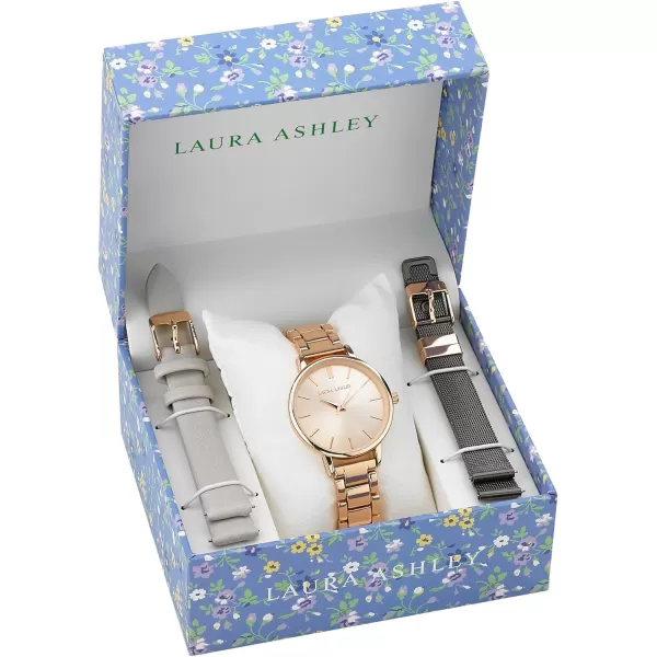 Laura Ashley Women's 34mm Watch Set 3 Interchangeable Straps 