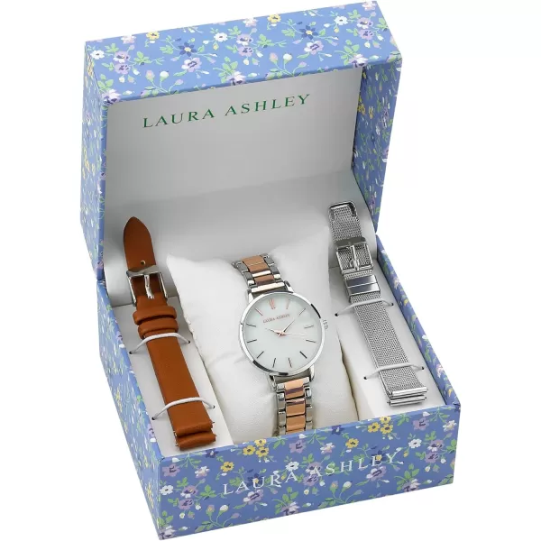 Laura Ashley Women's 34mm Watch Set 3 Interchangeable Straps 