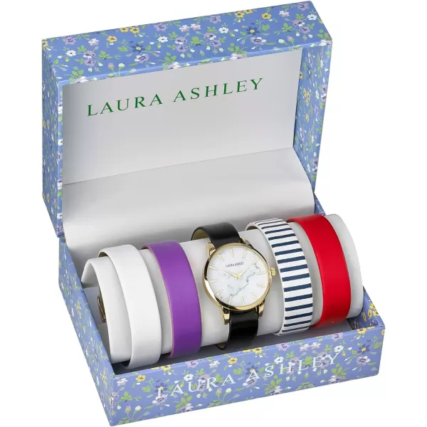 Laura Ashley Women's Case Solid Strap Watch Set 5 Interchangeable Straps 