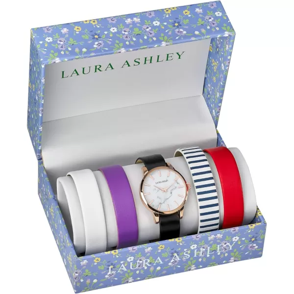 Laura Ashley Women's Case Solid Strap Watch Set 5 Interchangeable Straps 