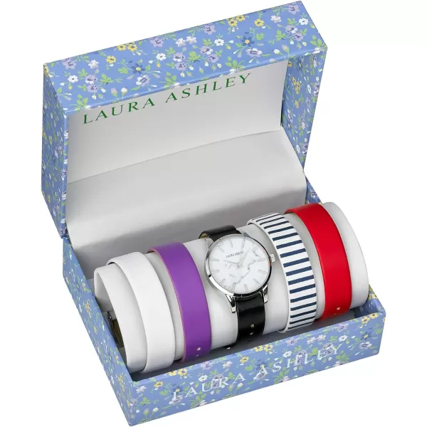 Laura Ashley Women's Case Solid Strap Watch Set 5 Interchangeable Straps 