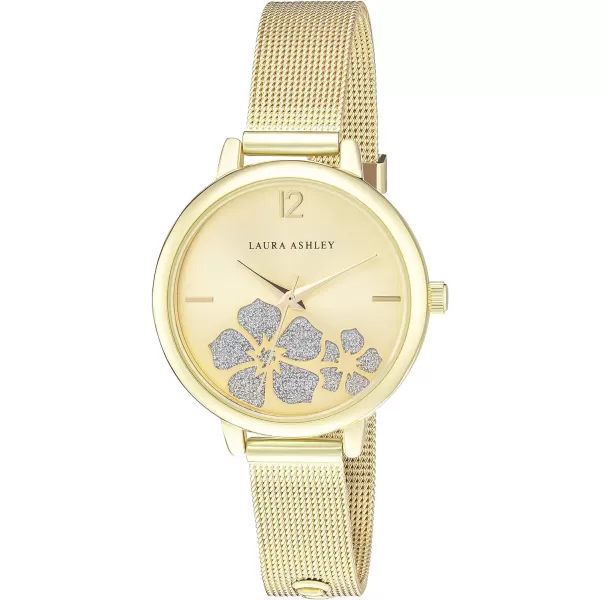 Laura Ashley Women's Sunray Floral Stone Dial 34mm Mesh Bracelet Watch 