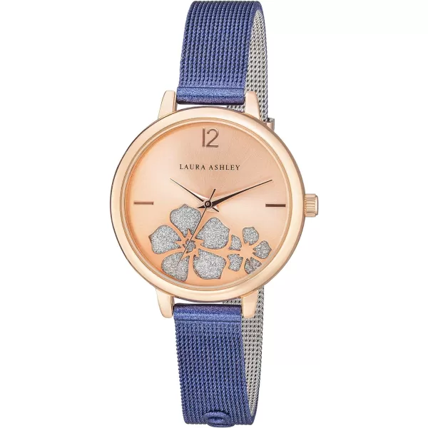 Laura Ashley Women's Sunray Floral Stone Dial 34mm Mesh Bracelet Watch 