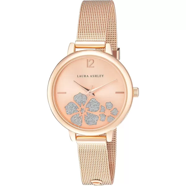 Laura Ashley Women's Sunray Floral Stone Dial 34mm Mesh Bracelet Watch 