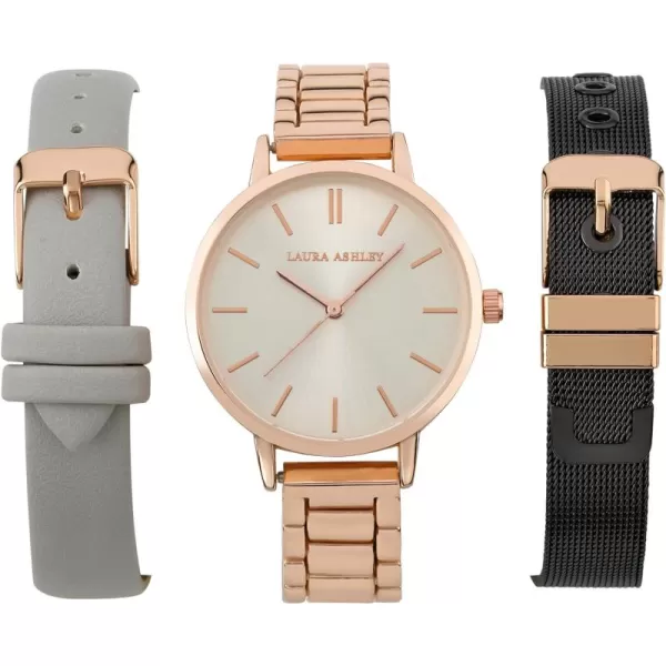 Laura Ashley Women's 34mm Watch Set 3 Interchangeable Straps 