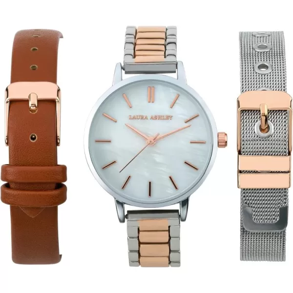 Laura Ashley Women's 34mm Watch Set 3 Interchangeable Straps 
