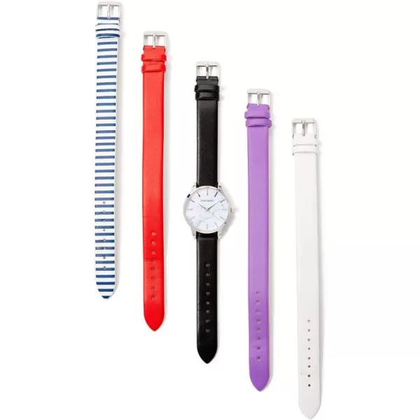 Laura Ashley Women's Case Solid Strap Watch Set 5 Interchangeable Straps 