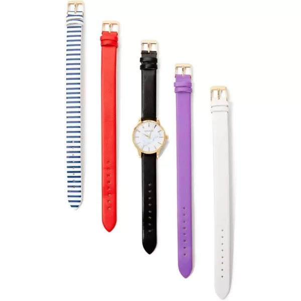 Laura Ashley Women's Case Solid Strap Watch Set 5 Interchangeable Straps 